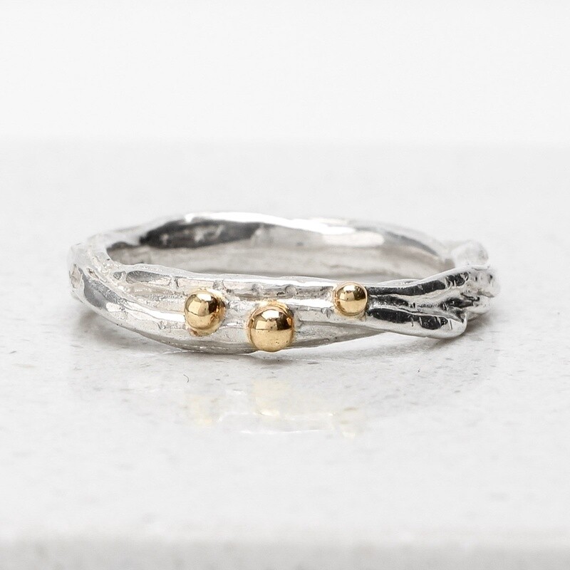 Wire Silver Ring - Narrow with Gold Granulation by Fi Mehra