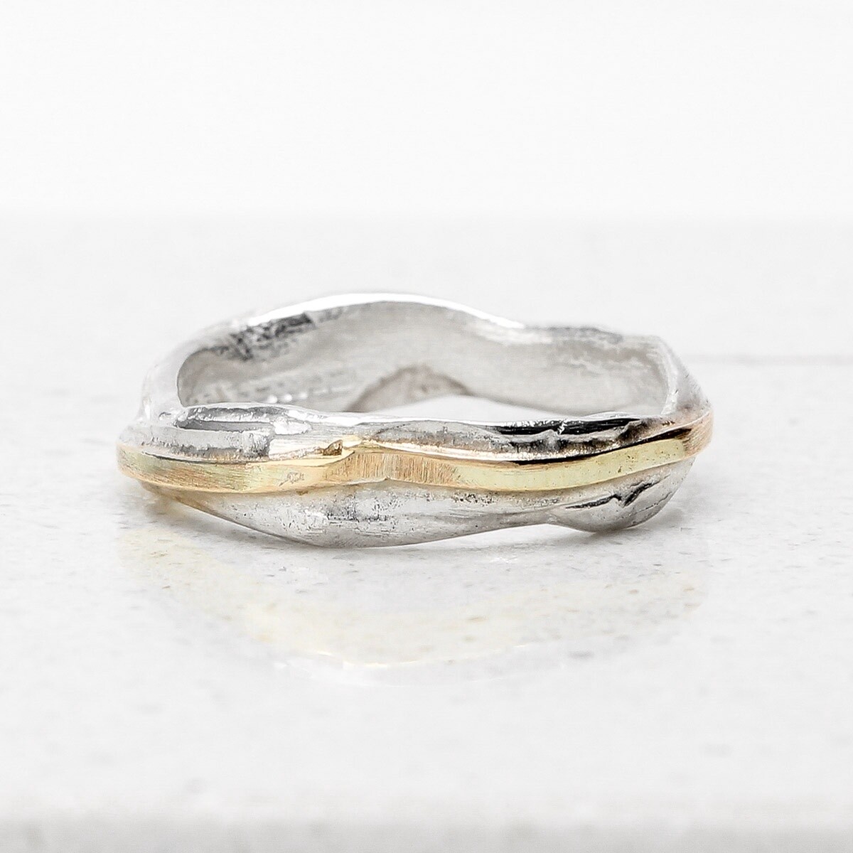 Ribbon Silver Ring - Narrow with Gold Stripe by Fi Mehra
