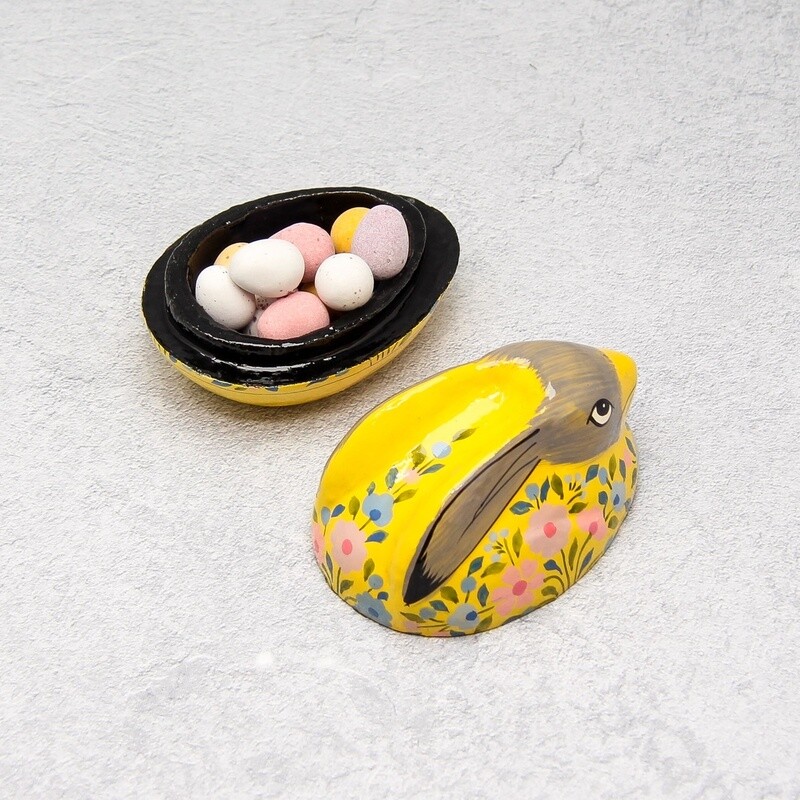 Hand Painted Papier Mache Rabbit Box - Small - Yellow by Fair to Trade