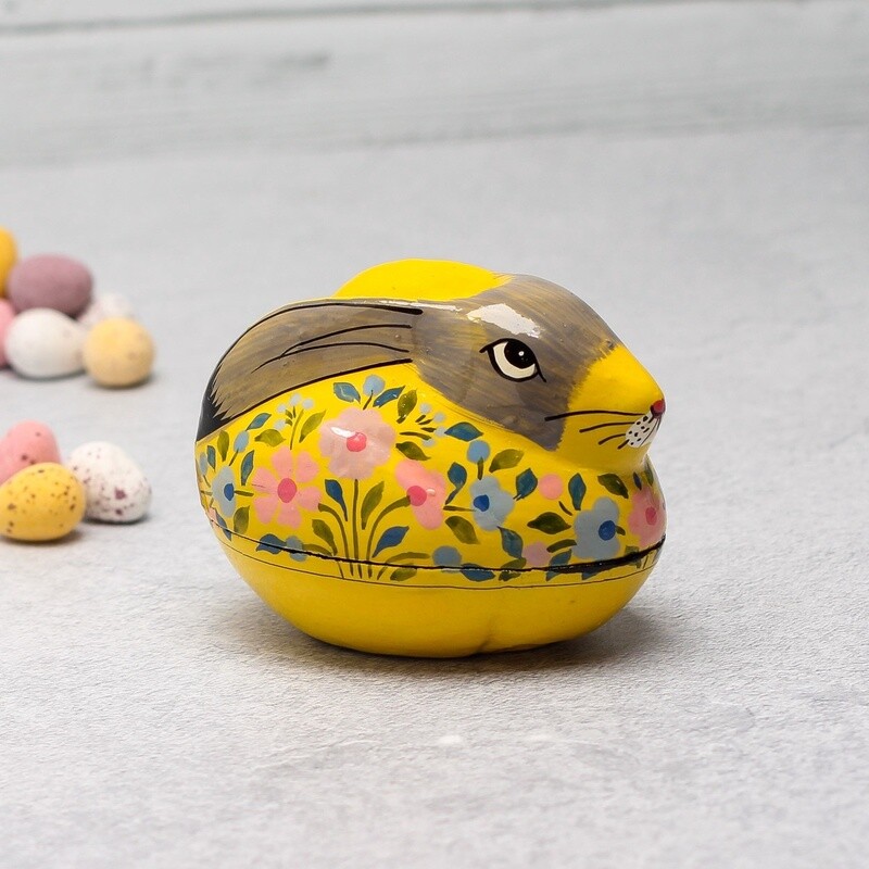 Hand Painted Papier Mache Rabbit Box - Small - Yellow by Fair to Trade