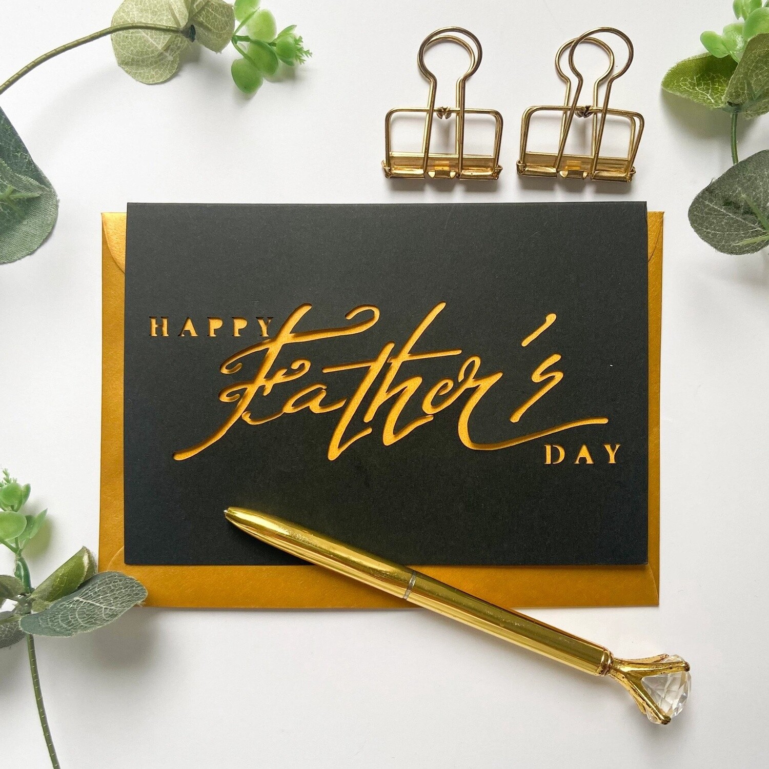 Happy Father&#39;s Day Dark Calligraphy Laser Cut Card by Chau Art
