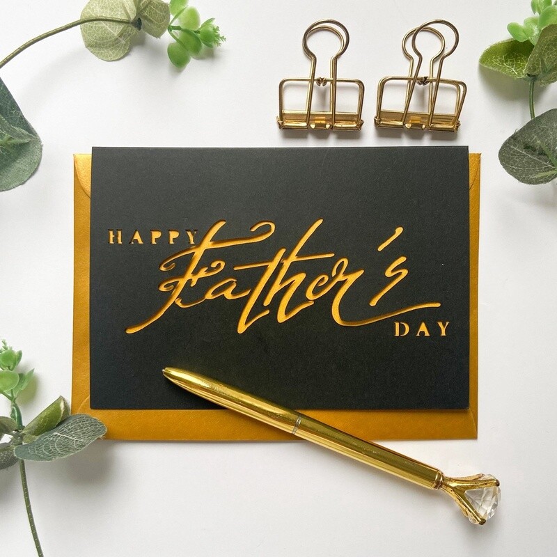 Happy Father's Day Dark Calligraphy Laser Cut Card by Chau Art