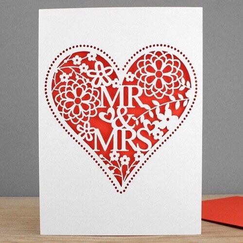 Mr and Mrs Laser-cut Wedding Card V071