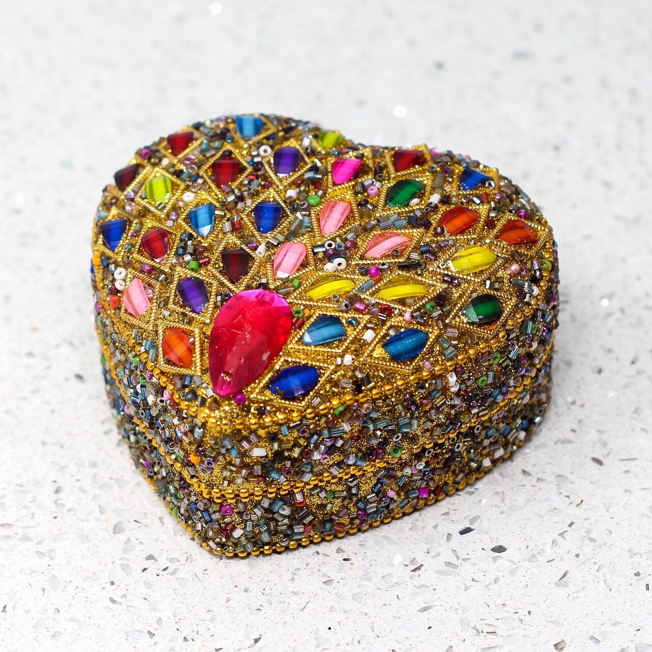 Gemstone and Glitter Heart Trinket Box - Gold by Namaste