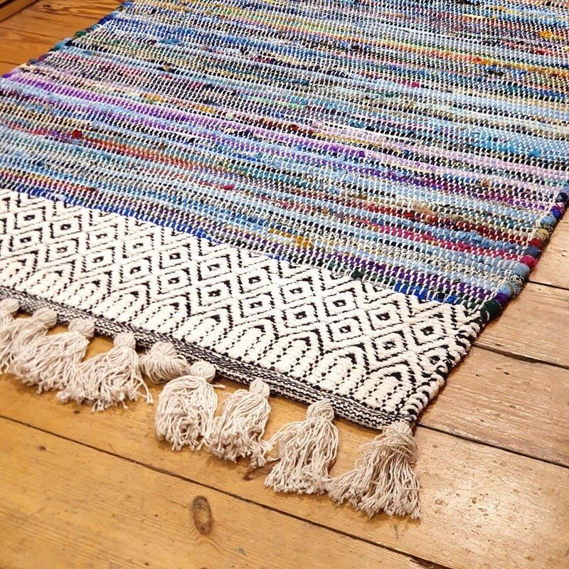 Chenille Rug With Chunky Tassels - Blue by Namaste