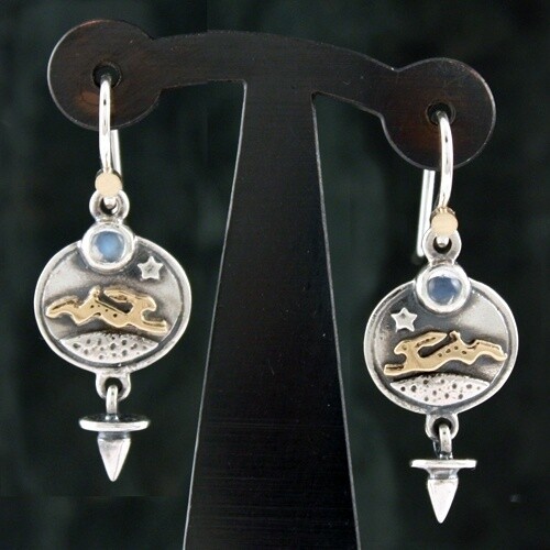 Magical Hare and Moonstone Drop Earrings by Nick Hubbard