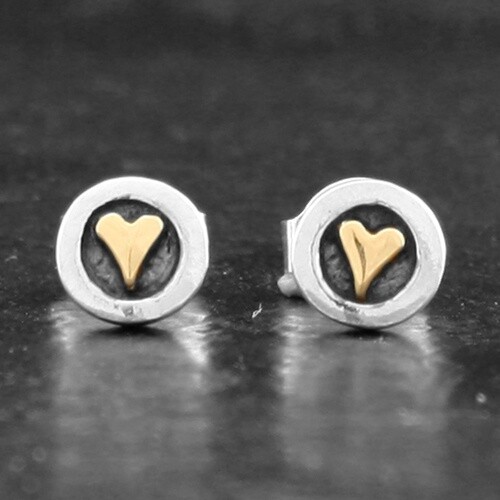 Heart Silver and Gold Stud Earrings by Nick Hubbard