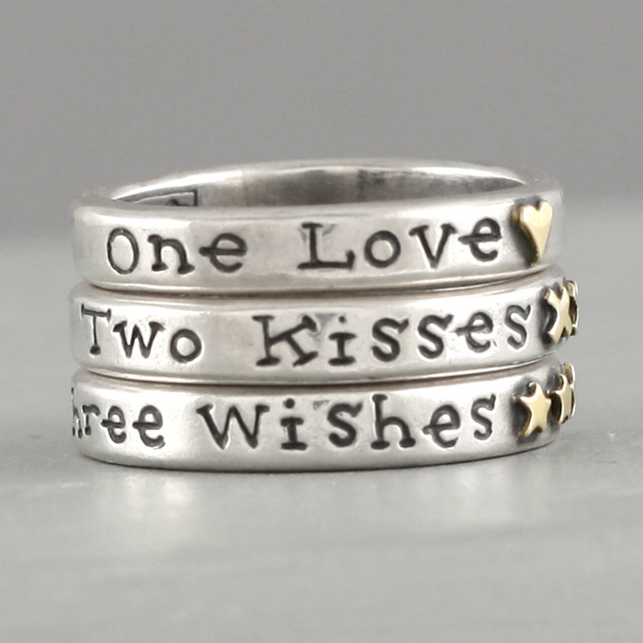 One Love Set of Three Silver and 9ct Gold Rings by Nick Hubbard
