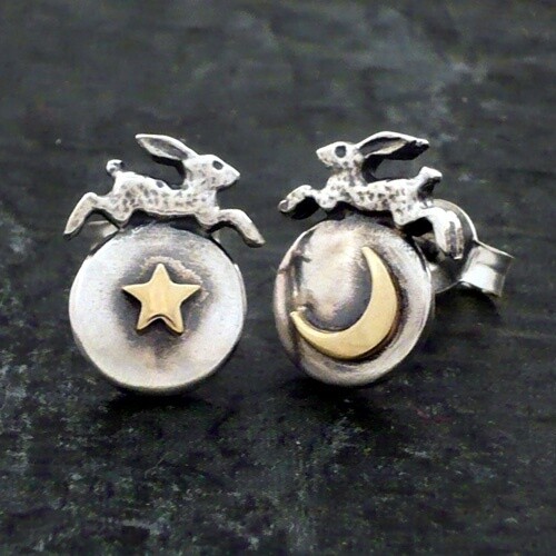 Magical Hare Star and Moon Gold and Silver Studs by Nick Hubbard Write review Ask question