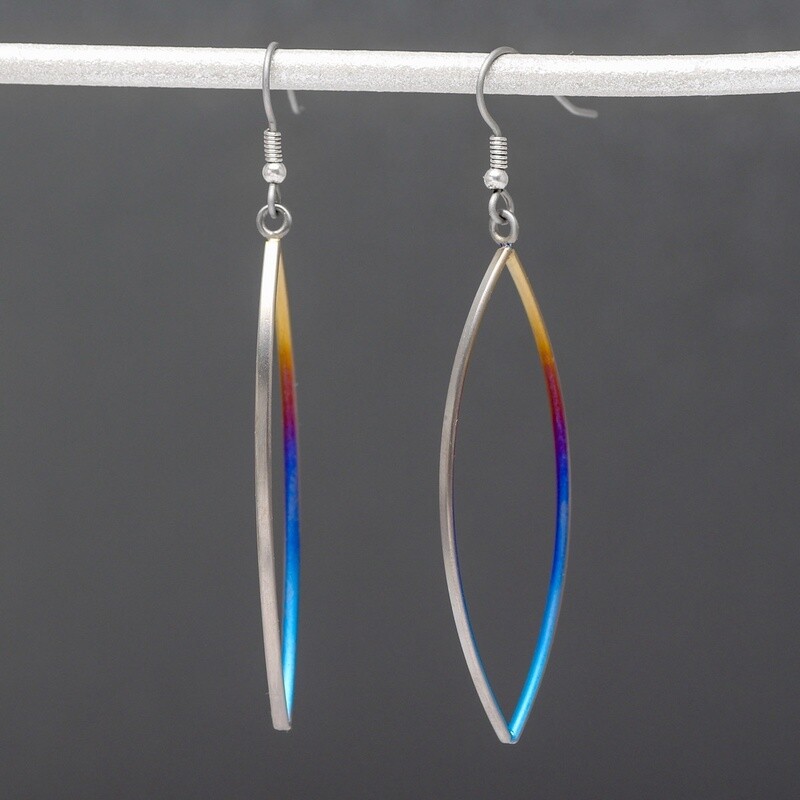 Titanium Pointed Oval Drop Earrings - Blue/brown by Prism Designs