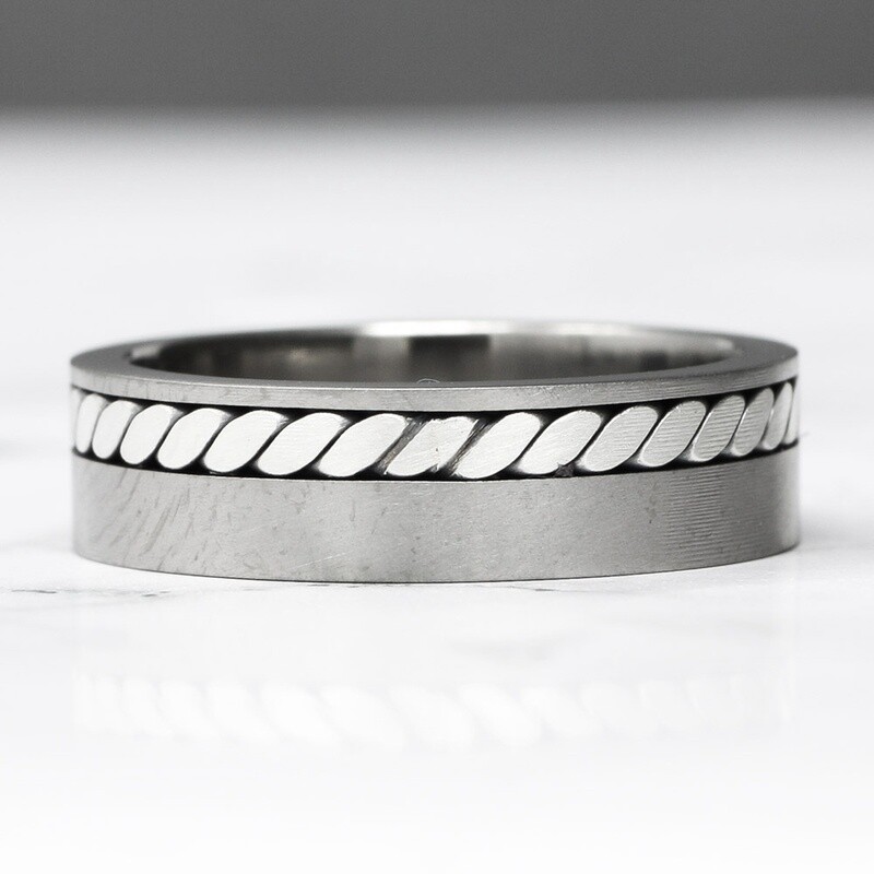 Offset Silver Braid Matt Titanium Ring - 6mm by Prism Design