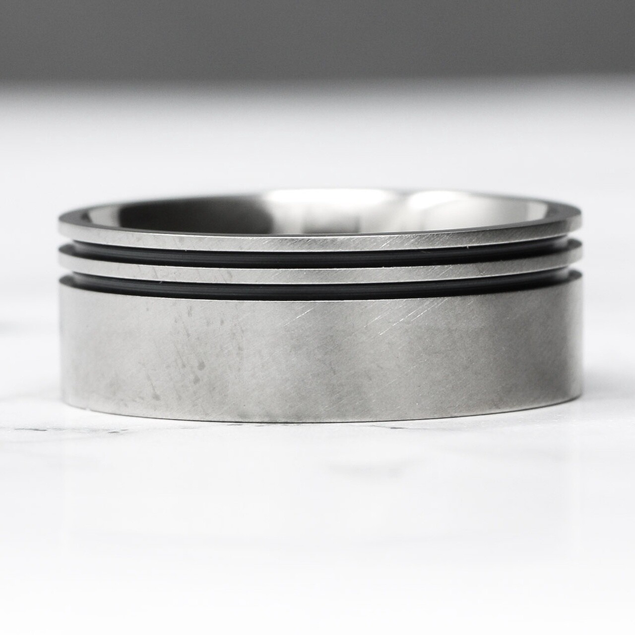 Twin Grooves Matt Titanium Ring - Black - 8mm by Prism Design