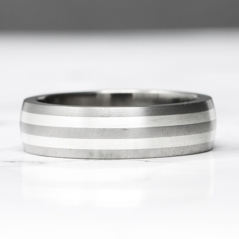 Double Silver Inlay Titanium Ring - 6mm by Prism Design
