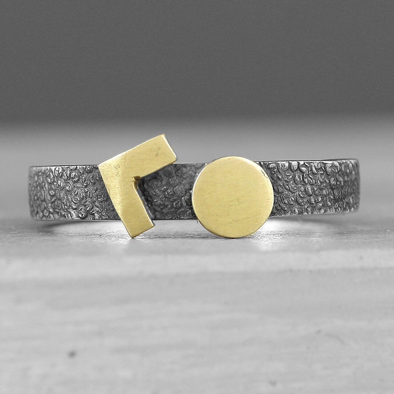 Shapes Silver And 18ct Gold Ring - Oxidised - 3mm By Mark Veevers