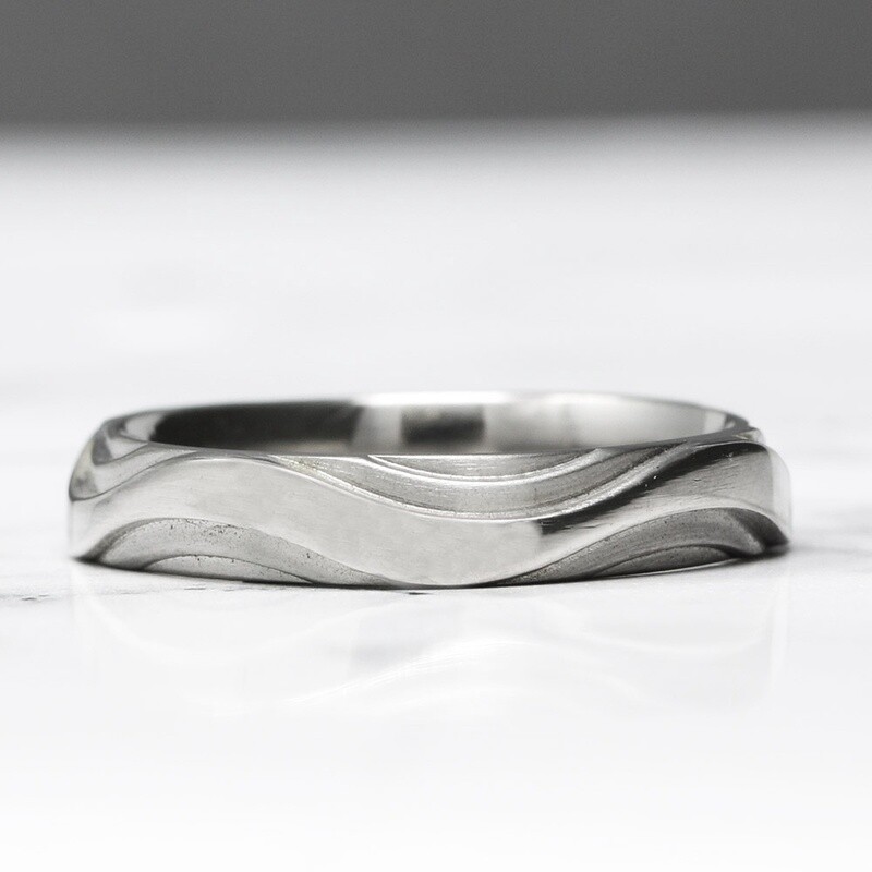 Layered Wave Matt and Polished Titanium Ring - 4mm by Prism Design