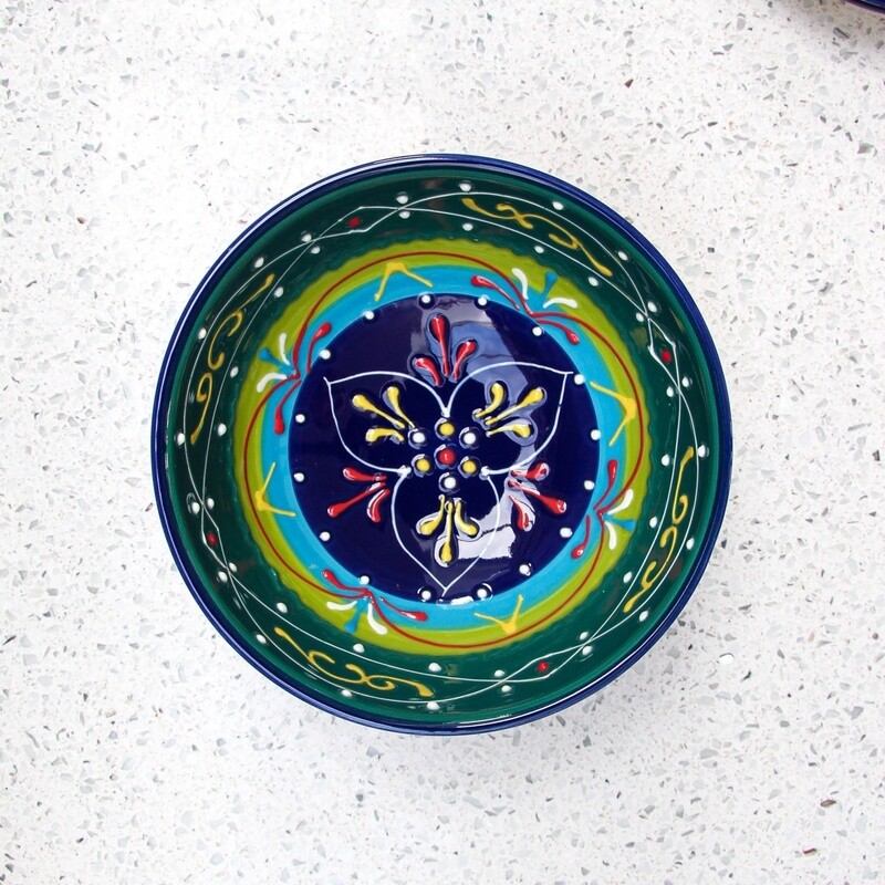 Classic Spanish Hand Painted Ceramic Tapas Bowl (12cm) - Blue/green by Verano Ceramics