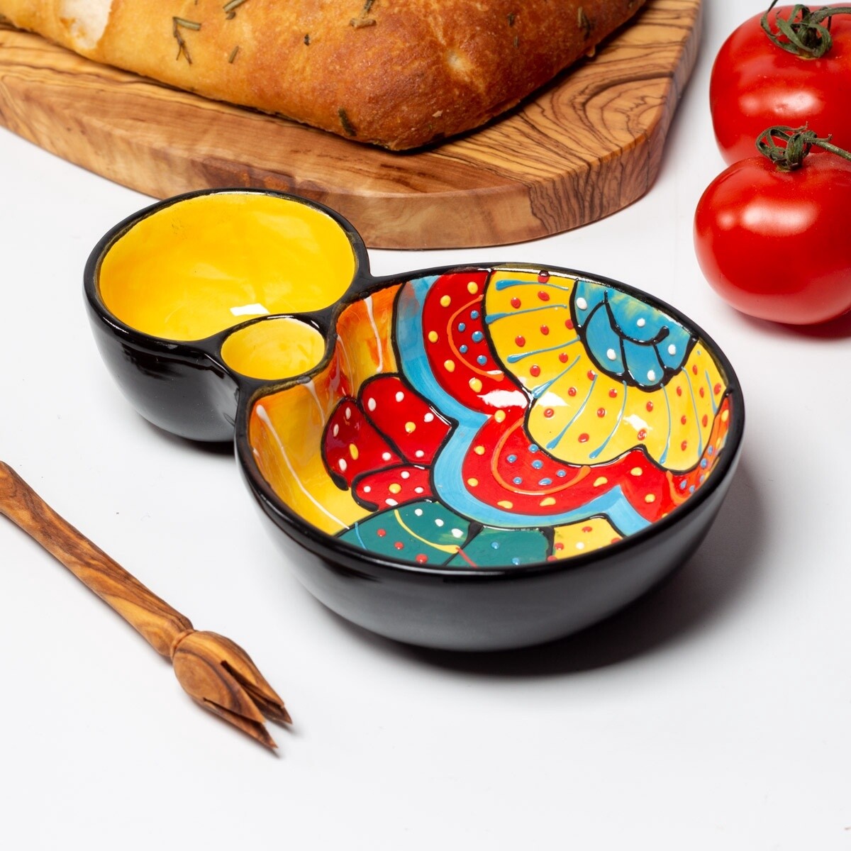 Classic Spanish Hand Painted Ceramic Olive Dish - Red/yellow Flower by Verano Ceramics