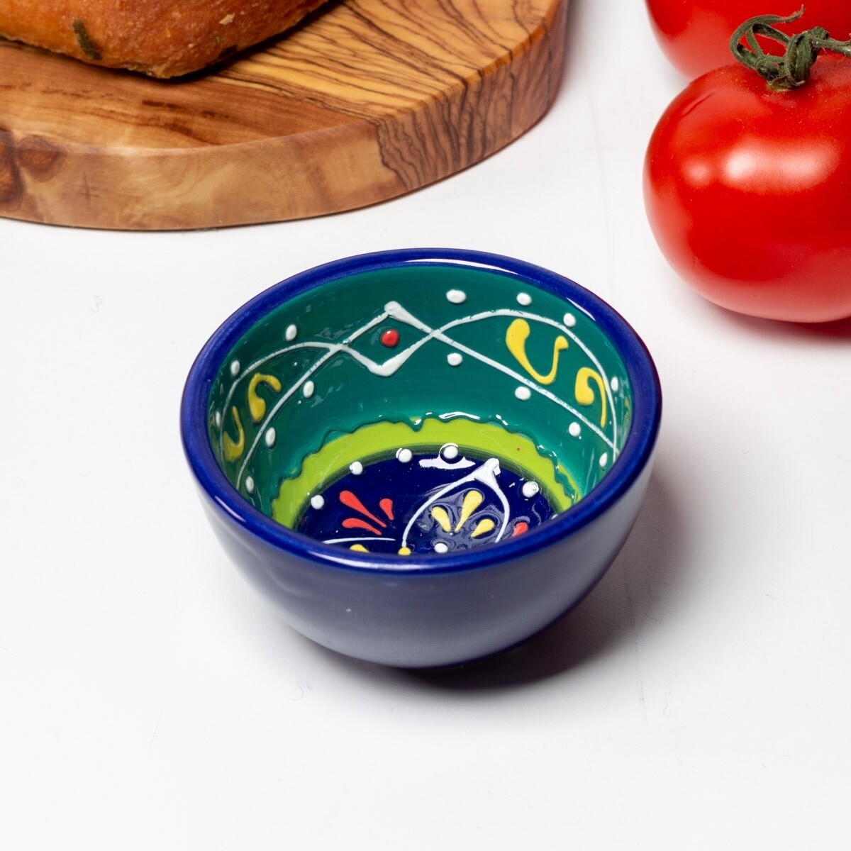 Classic Spanish Hand Painted Ceramic Tapas Bowl (7cm) - Blue/Green by Verano Ceramics
