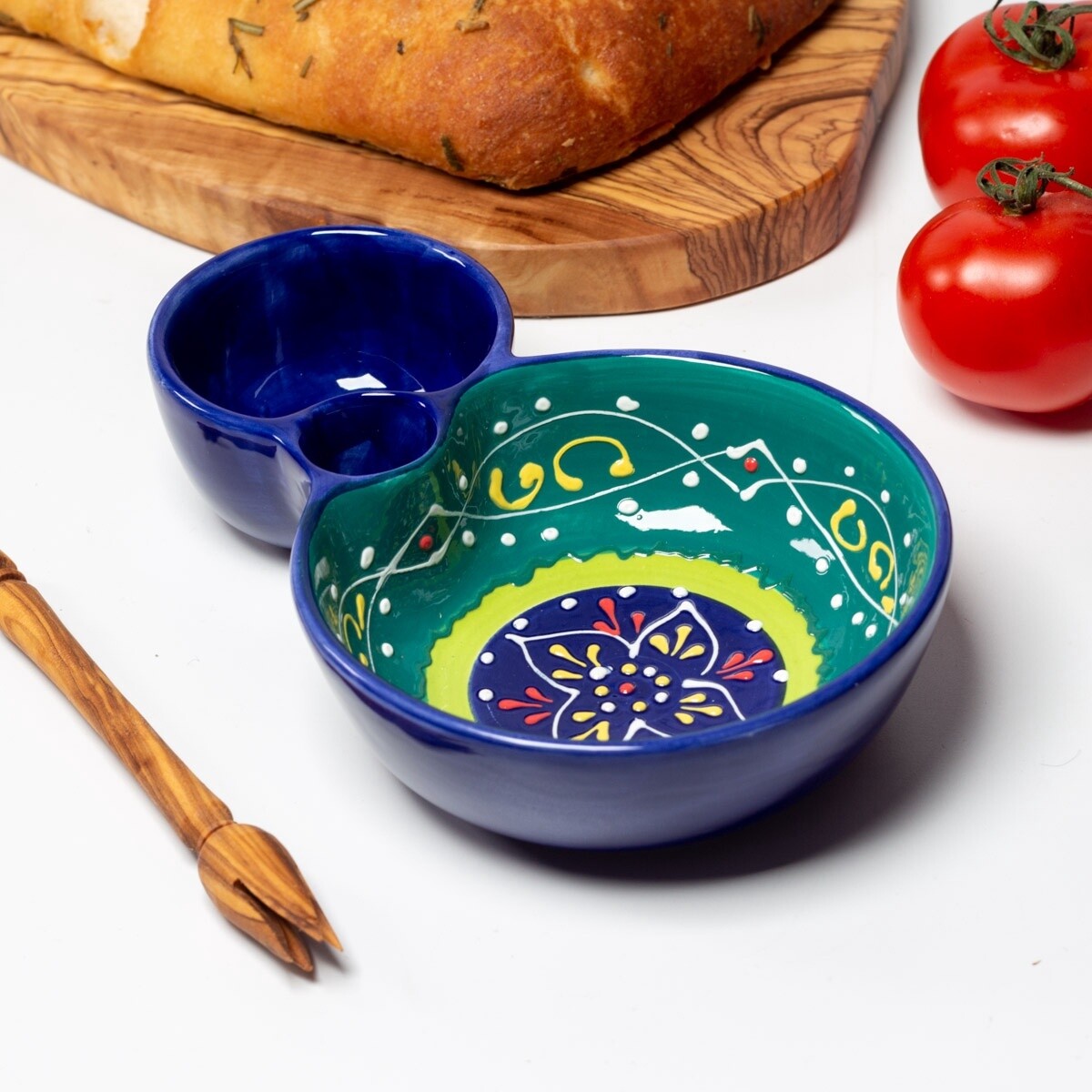 Classic Spanish Hand Painted Ceramic Olive Dish - Blue/green by Verano Ceramics