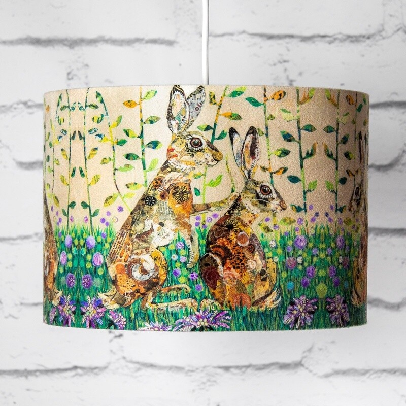 Hares on Alert Faux Suede Lampshade by Dawn Maciocia