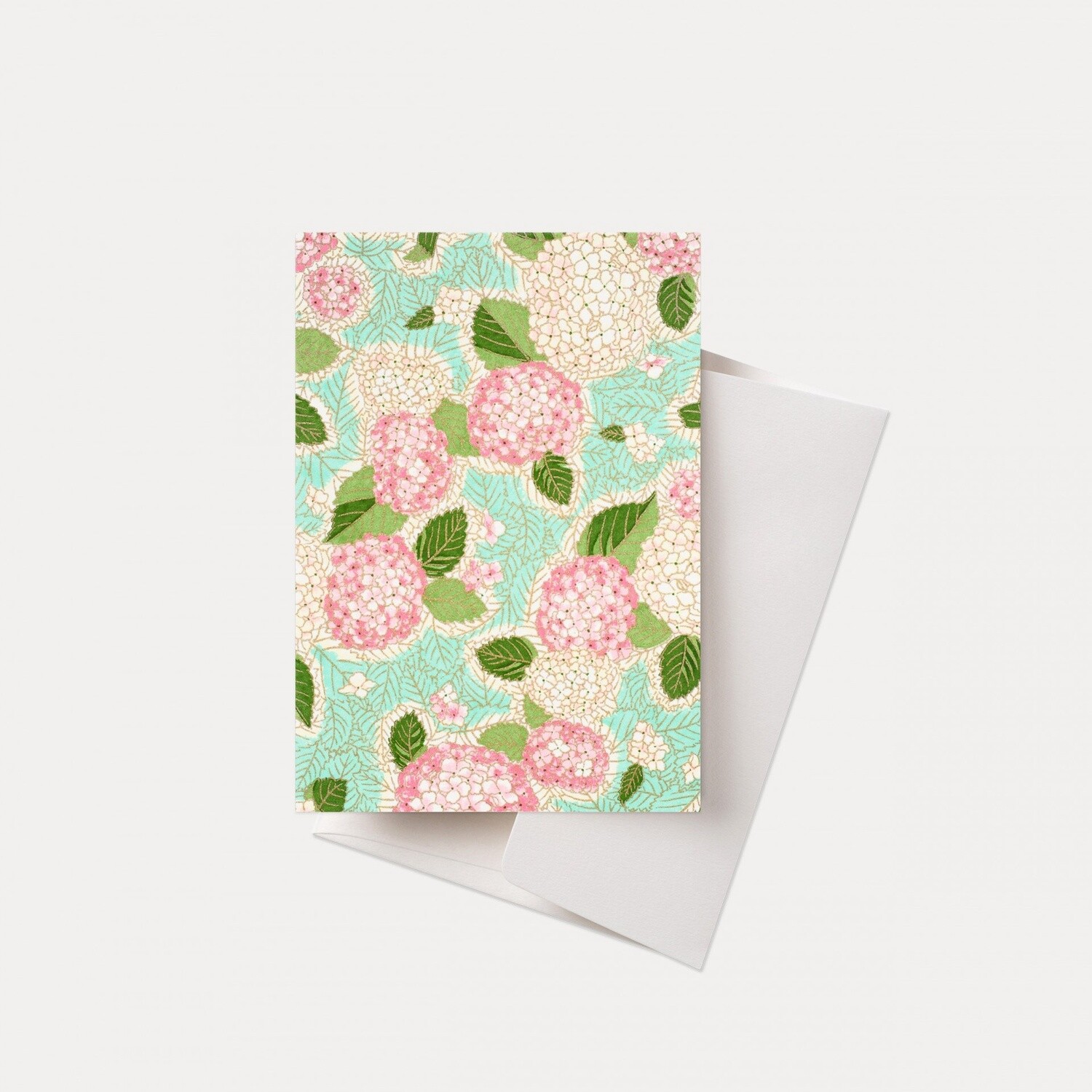 Handmade Greetings Card - Pink Hydrangea/Mint by Esmie