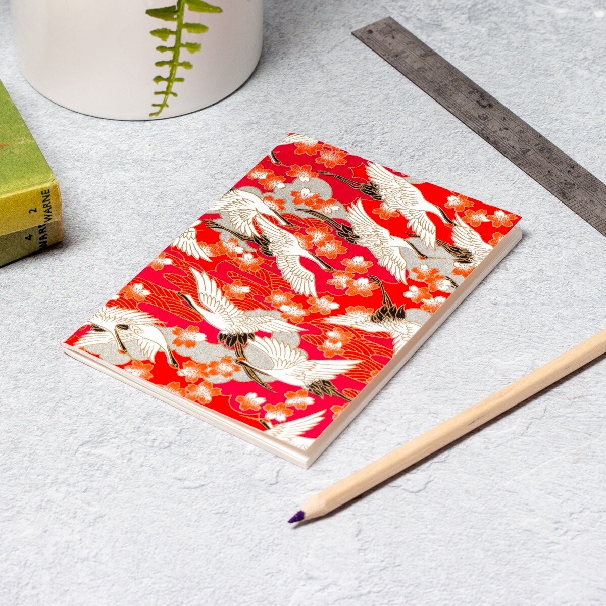 Essential Notebook - Red Blossom/Cranes by Esmie