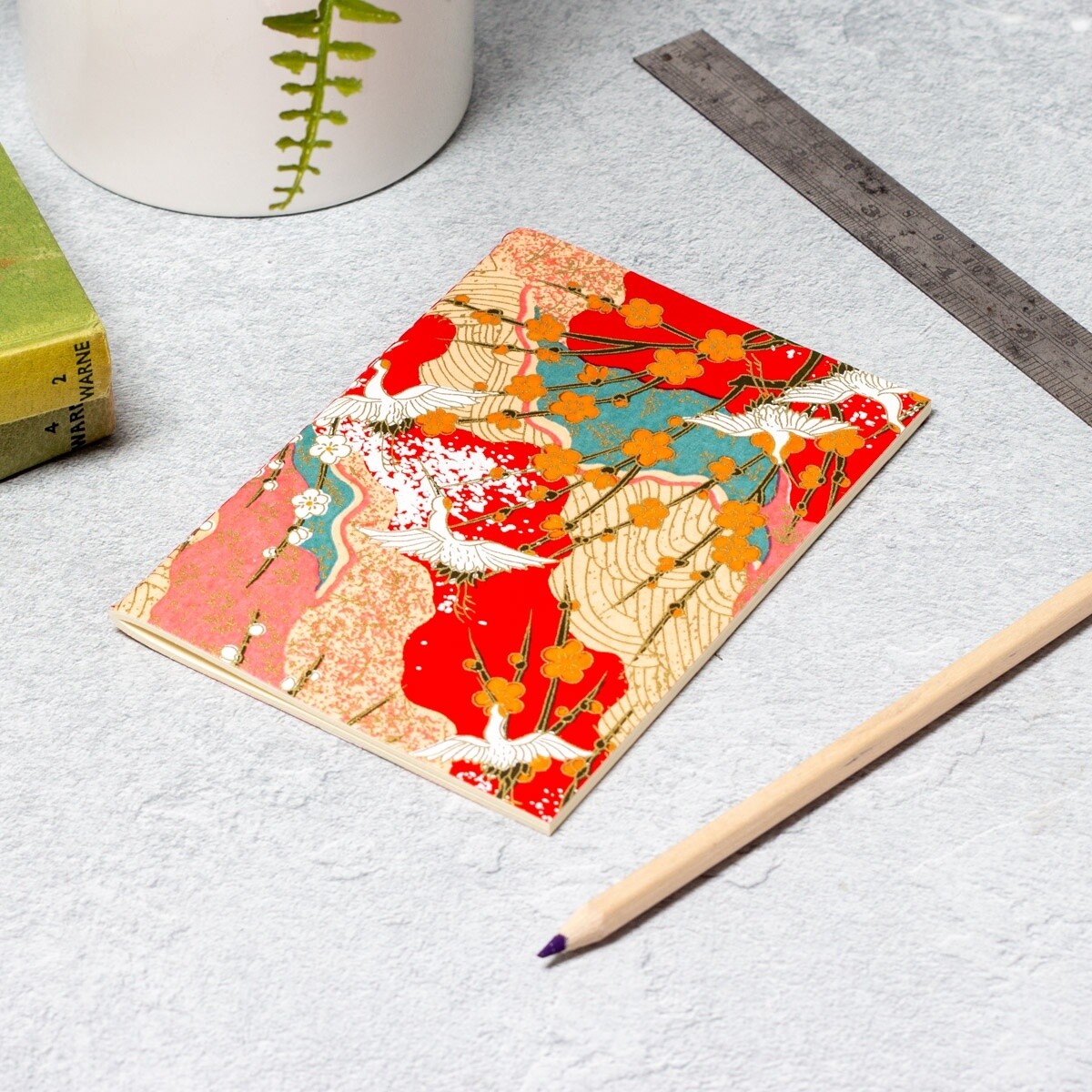 Essential Notebook - Cranes Collage/Red by Esmie