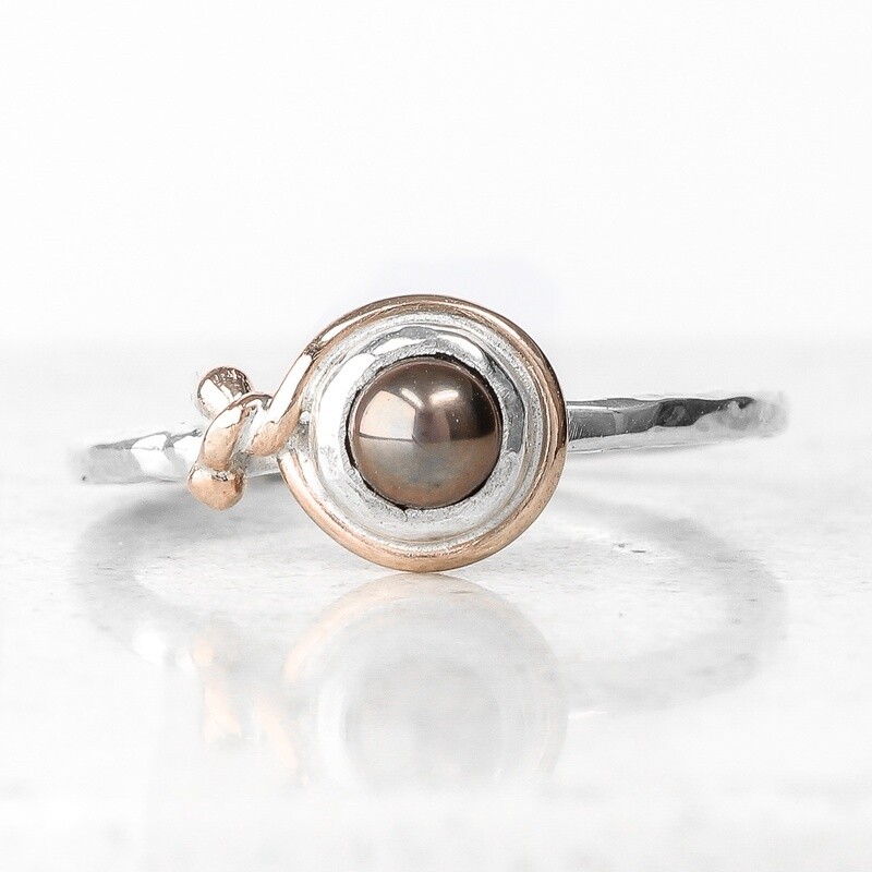 Peacock Pearl And Rose Gold Twist Silver Ring By Fi Mehra