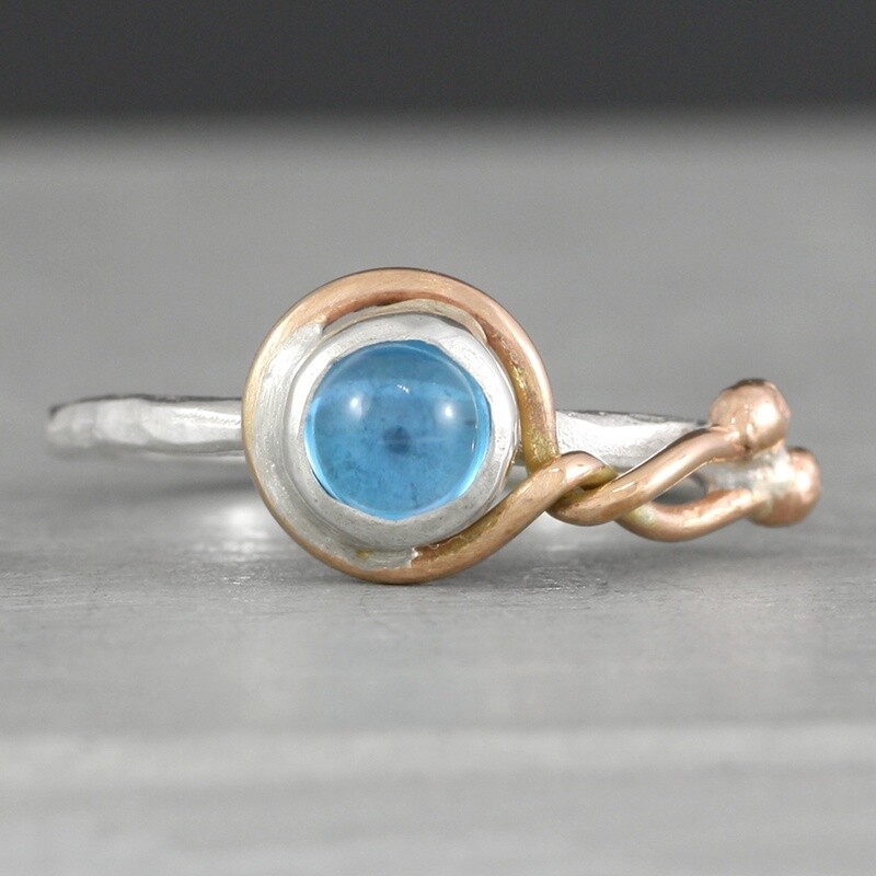Swiss Blue Topaz And Rose Gold Twist Silver Ring By Fi Mehra