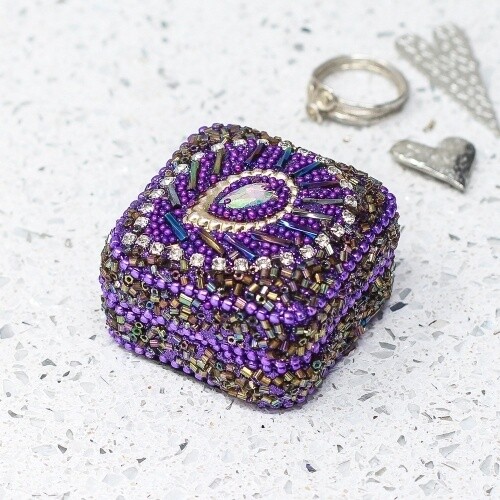 beaded square trinket box - purple by namaste