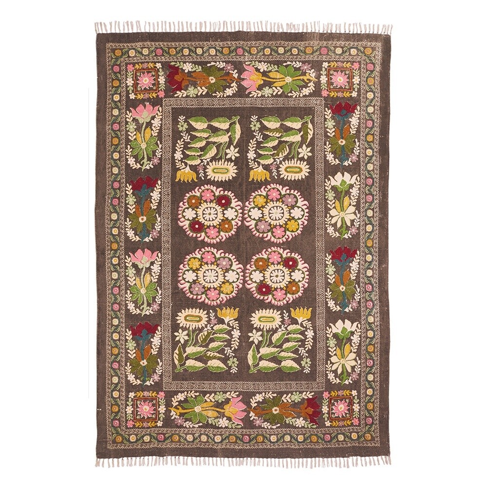Safie Cotton Printed Rug With Suzani Embroidery by Namaste