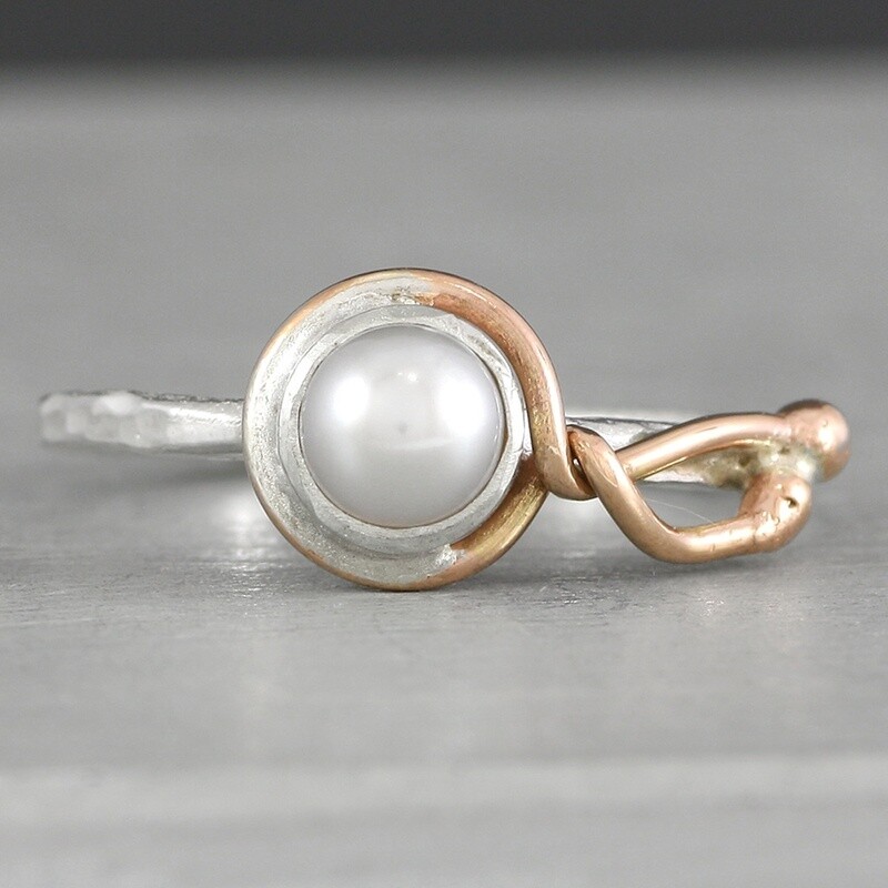Grey Pearl And Rose Gold Twist Silver Ring By Fi Mehra