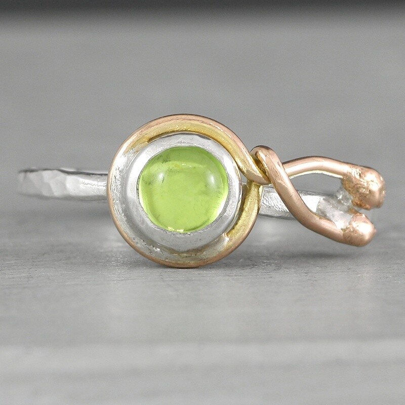 Peridot And Rose Gold Twist Silver Ring By Fi Mehra