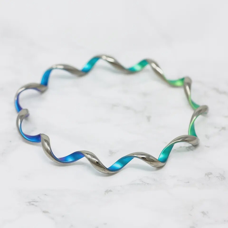 Titanium Twist Bangle - Polished Green and Blue by Prism Designs