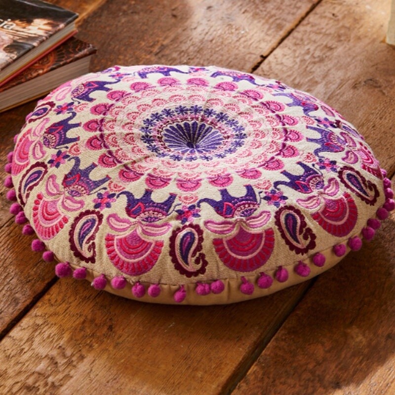 Elephant Mandala Embroidered Yoga Cushion - Purple by Namaste