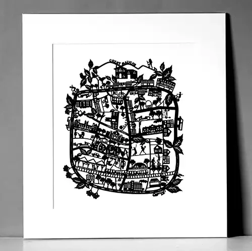 A Great Day Out - Malvern Laser-cut Map - Small Mounted Print by Alljoy