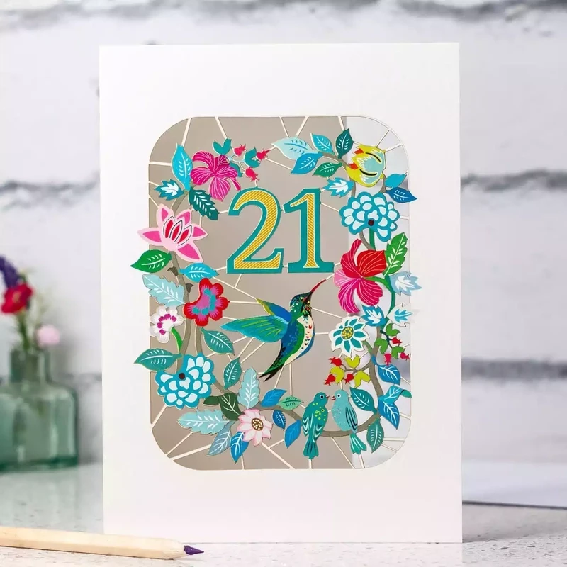 Age 21 Hummingbird Birthday Laser-cut Card
