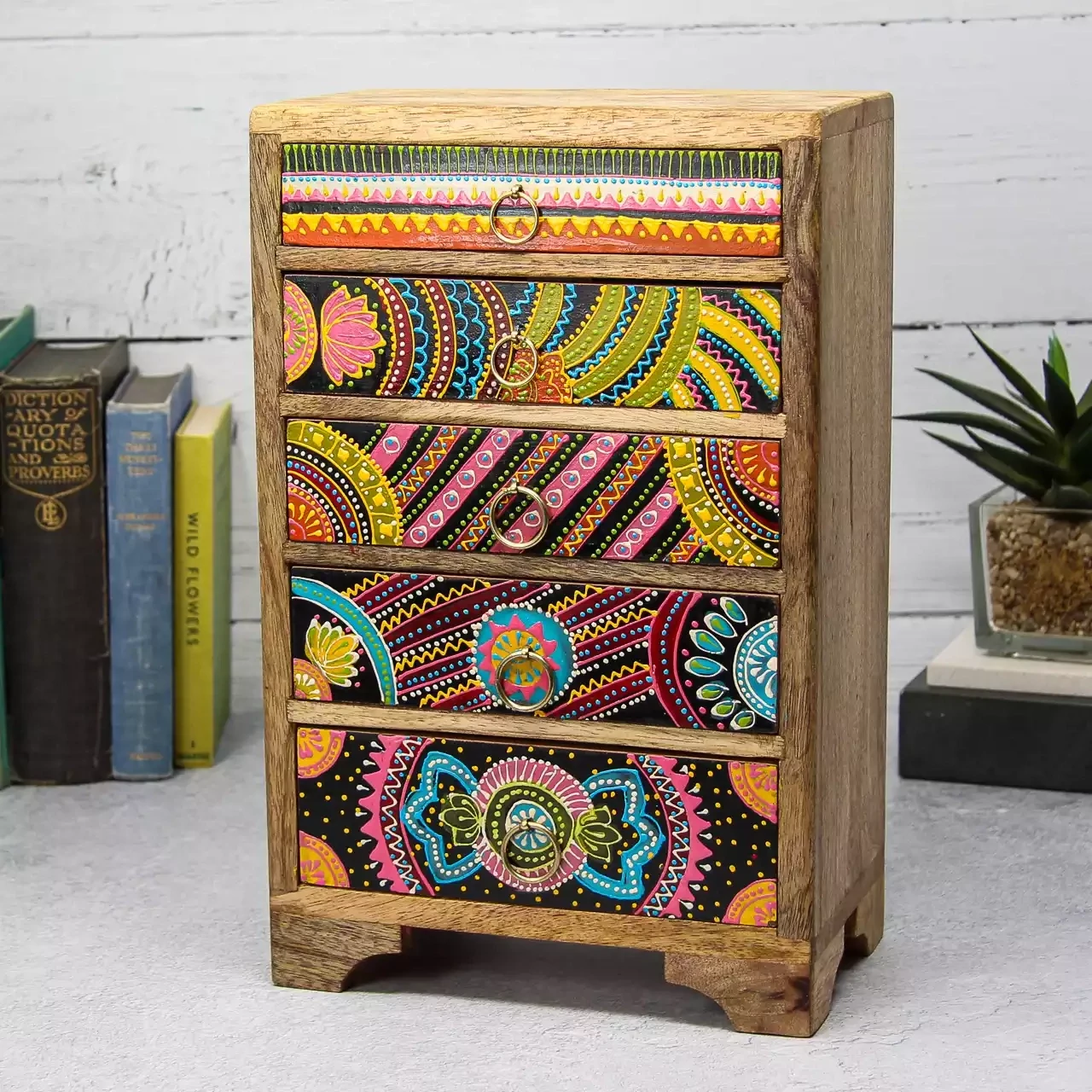 African Hand Painted Wooden Five-drawer Mini Chest by Namaste