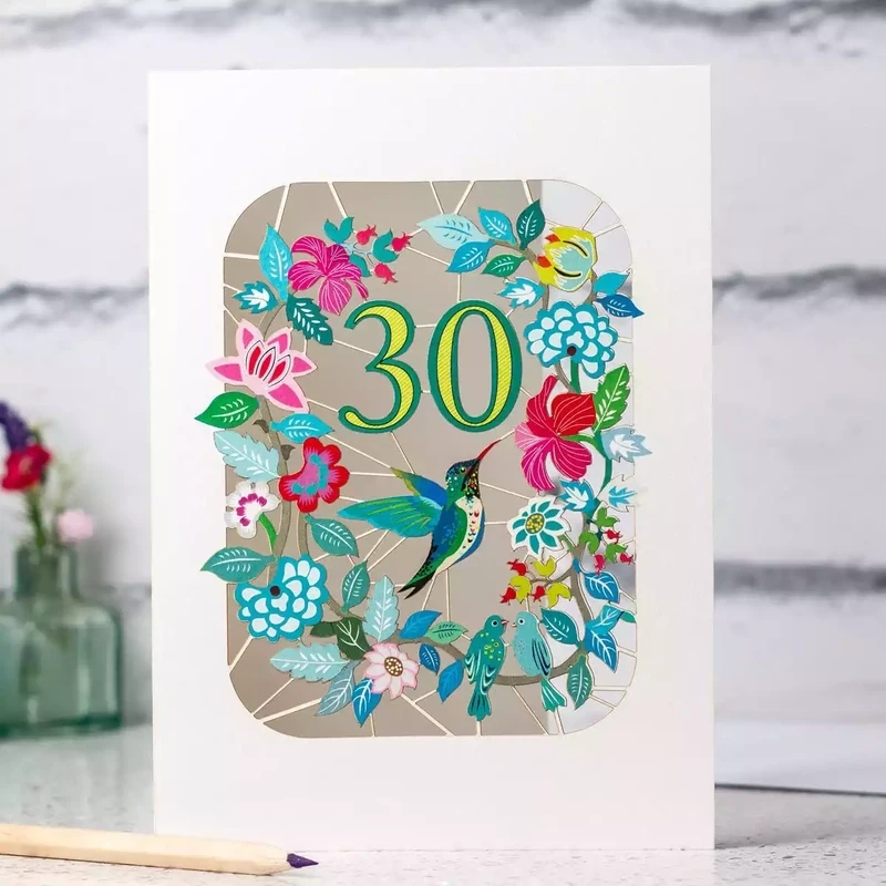 Age 30 Hummingbird Birthday Laser-cut Card