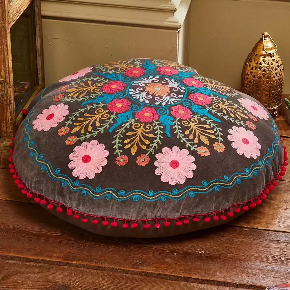 Ahyana Embroidered Velvet Floor Cushion by Namaste