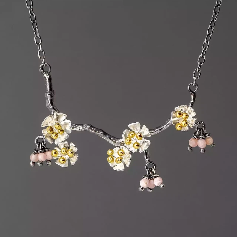 Almond Blossom Branch Silver and Gold Plated Necklace by Amanda Coleman