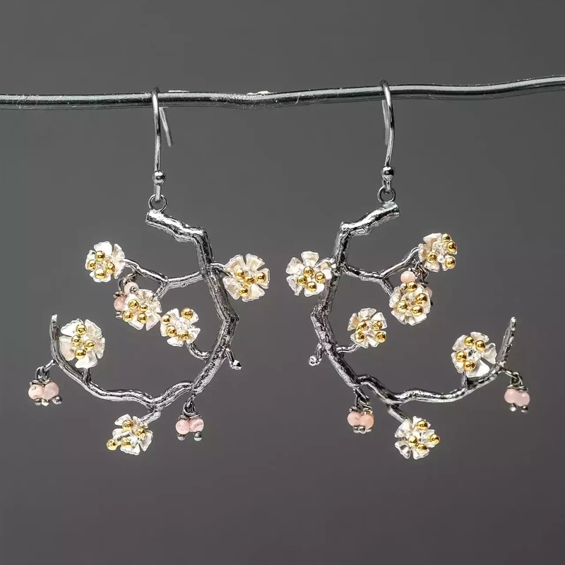 Almond Blossom Tree Silver and Gold Plated Drop Earrings by Amanda Coleman