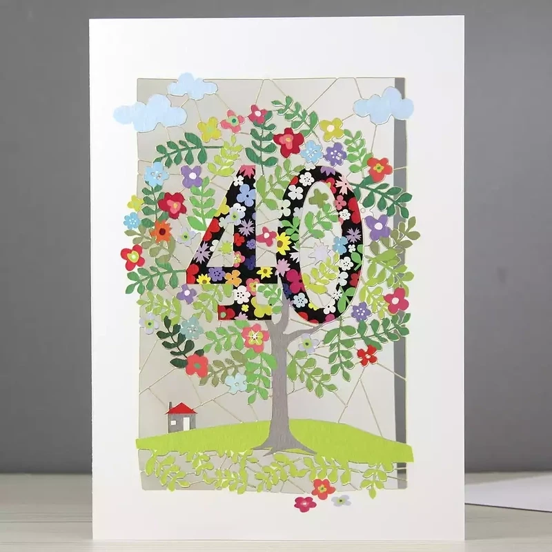 Age 40 Tree Laser-cut Card