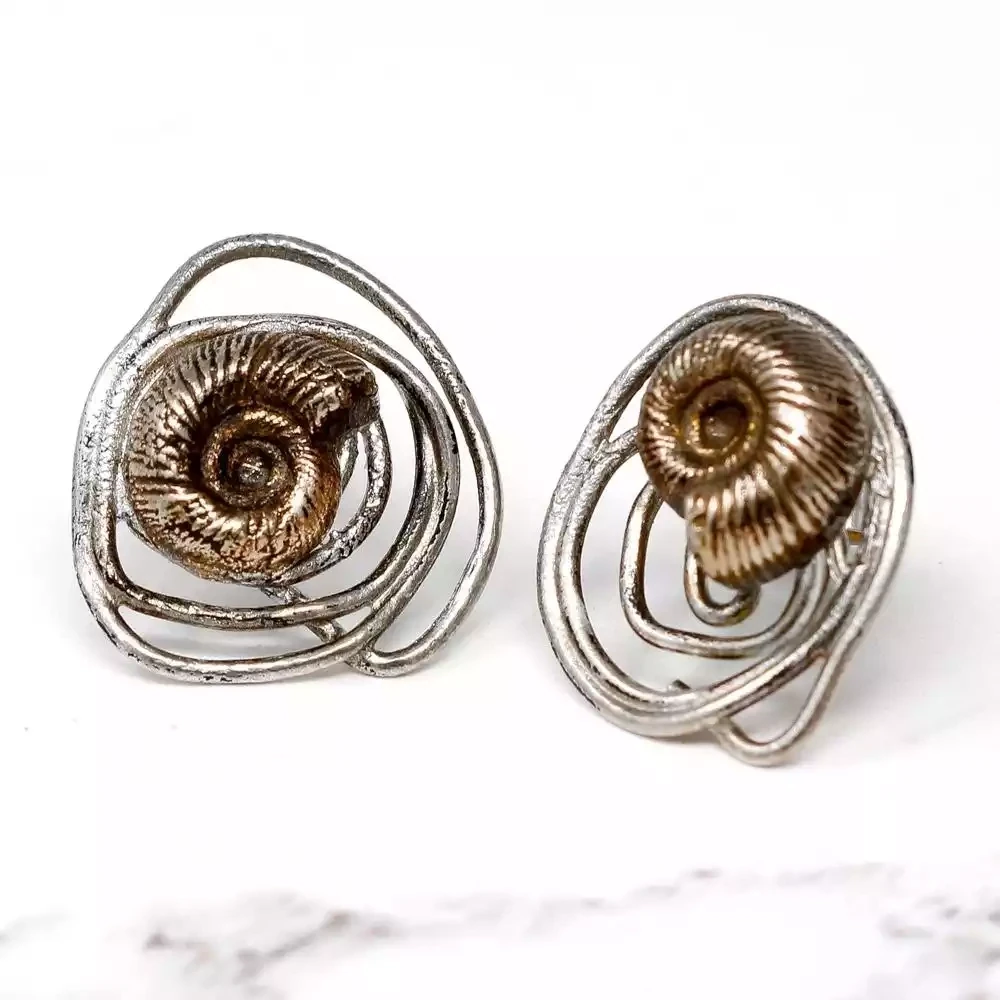 Ammonite Silver and Bronze Stud Earrings by Xuella Arnold