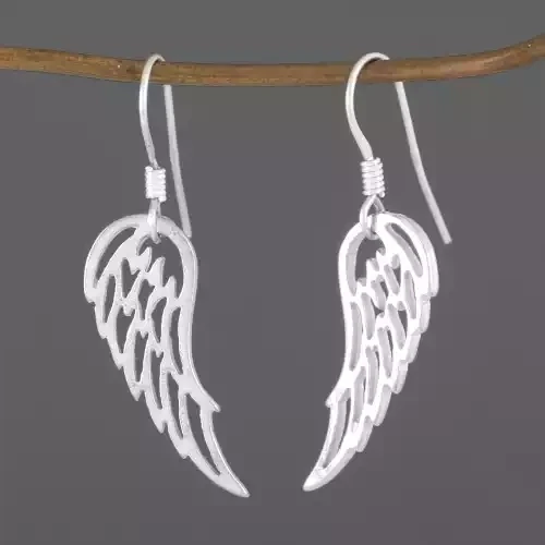 Angel Wing Pewter Drop Earrings by Metal Planet
