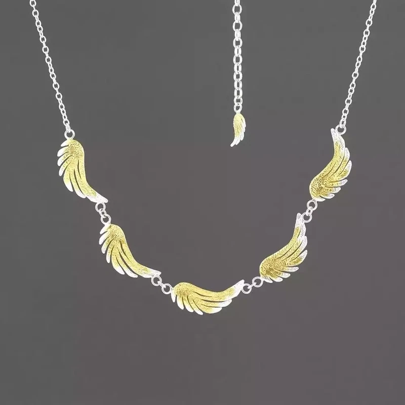 Angel Wings Silver and Gold Vermeil Necklace - Five Wings by Fi Mehra