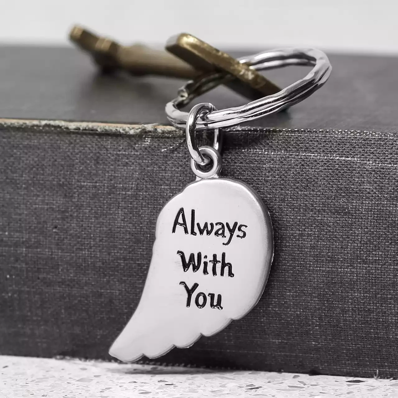 Always With You Angel Wing Pewter Keyring by Metal Planet