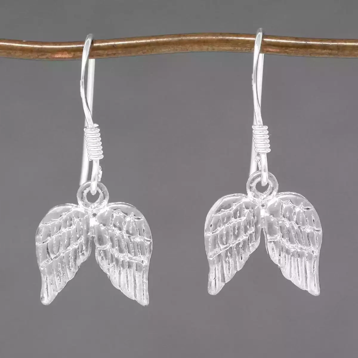 Angel Wing Pair Pewter Drop Earrings by Metal Planet