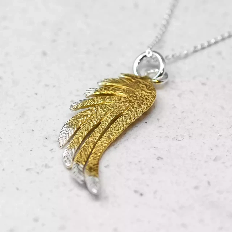 Angel Wing Silver and Gold Plate Charm Necklace - Large by Fi Mehra