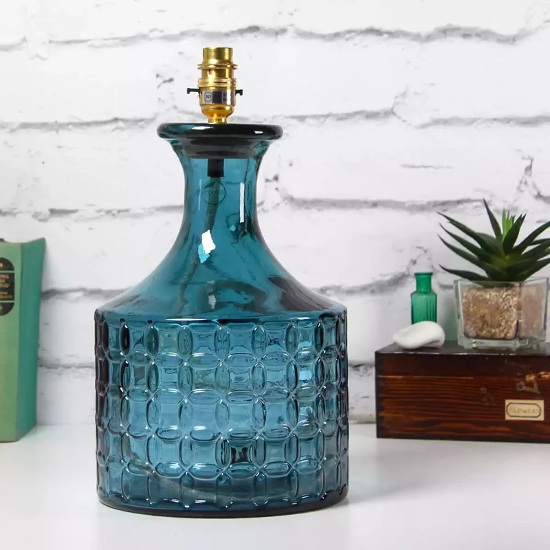 Aneeta Recycled Glass Bottle Lamp Base - 36cm - Admiral Blue by Jarapa